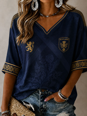 Women's SCOTLAND Printed Mid-length Sleeves V-Neck T-Shirt