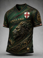 Men's Retro England Football Fan Art Print Casual Jersey