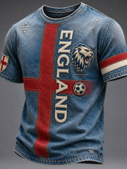 Men's Retro England Football Fan Art Print Casual Jersey