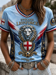 Women's Retro England Football Fan Art Print Casual T-shirt