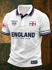 Retro England Football Fan Art Print Casual Polo Shirt