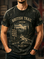 Men's Retro Car Culture Print Casual Tee