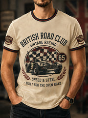 Men's Retro Car Culture Print Casual Tee