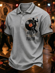 Men's Retro Northern Soul Keep The Faith Print Casual Polo