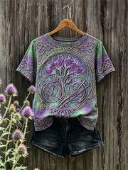 Women's Classy Thistle Viking Celtic Knot Print Tie Dye short-sleeved T-shirt