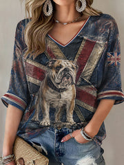 Women's British Bulldog Union Jack Print T-shirt