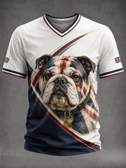 Men's British Bulldog Printed V-neck T-shirt