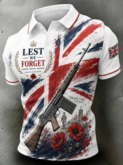 Men's Retro Veteran Weapon Print Short-Sleeve Polo Shirt