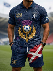 Men's Retro UK Scotland Football Lover 2026 Print Casual Polo & Shorts Set