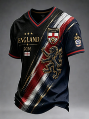 Men's UK Football Lover England Printed V-neck T-shirt