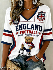 Retro British Bear Soccer Fan Art Print Casual T-Shirt