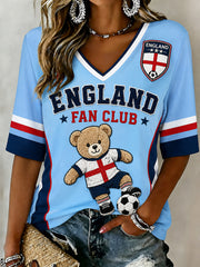 Retro British Bear Soccer Fan Art Print Casual T-Shirt