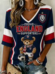 Retro British Bear Soccer Fan Art Print Casual T-Shirt