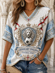 Retro England Football Fan Art Print Casual T-Shirt