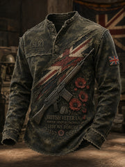 Men's Vintage-Style Long-Sleeve Top With Camouflage Print