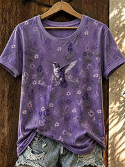 Women's Purple Flora Art Printed T-shirt