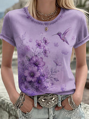 Women's Purple Flora Art Printed T-shirt