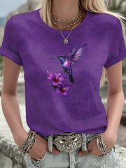 Women's Purple Flora Art Printed T-shirt