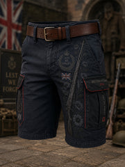 Men's Vintage Military-Style Print Cropped Cargo Pants