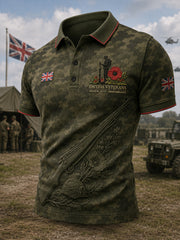 Men's Vintage Military-Style Graphic Short-Sleeve Polo Shirt