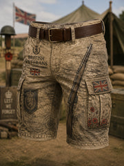 Men's Vintage Military-Style Print Cropped Cargo Pants