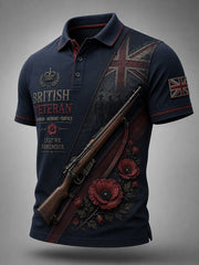 Men's Vintage Military-Style Graphic Short-Sleeve Polo Shirt