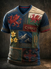 Men's Welsh Cultural Element Art Print V-Neck T-Shirt