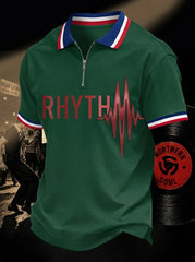 Men's Retro Northern Soul Print Casual Zipper Polo Shirts