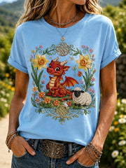 Women's Welsh Cultural Element Commemorative Art Print T-Shirt