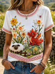 Women's Welsh Cultural Element Commemorative Art Print T-Shirt