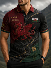 Men's Welsh Cultural Element Commemorative Art Print Polo