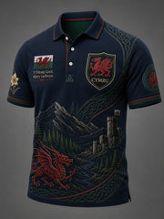 Men's Welsh Cultural Element Commemorative Art Print Polo