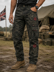 Men's Veteran-Themed Print Long Cargo Pants