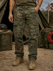 Men's Veteran-Themed Print Long Cargo Pants
