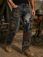 Men's Vintage-Style Cargo Pants With Veteran Commemorative Print