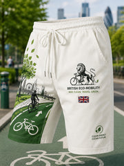 Men's Casual Shorts With Eco-Friendly Travel Themed Print