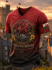 Men's Welsh Cultural Commemorative Element Art Print V-Neck T-Shirt