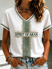 Women's Aran Printed V-neck T-shirt