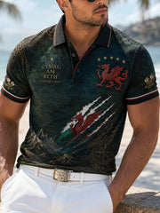 Men's Welsh Cultural Element Art Print Polo