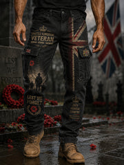 Men's Vintage Military-Style Print Trousers