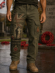 Men's Vintage Military-Style Print Trousers