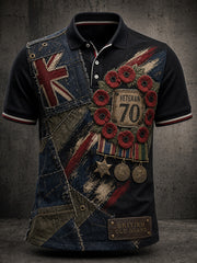 Vintage-Style Casual Polo Shirt Featuring A British Veteran Commemorative Design