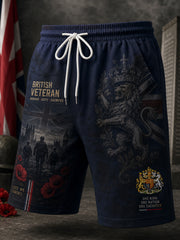 Men's Vintage Military-Style Shorts With Veteran Commemorative Print