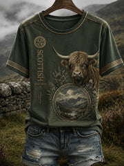 Women's Scottish Highland Cattle Printed V-neck T-shirt