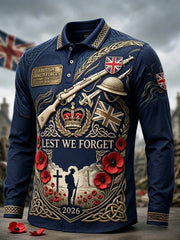 Men's British Veteran Print Long-Sleeve Polo Shirt