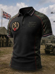 Men's British veteran print polo shirt