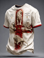 Men's England Roses&Lions Proud Art Printed T-shirt