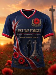 Men's British Veteran Commemorative Print V-Neck Raglan Short-Sleeve T-Shirt