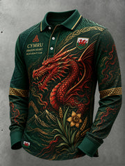 Men's Welsh Red Dragon Cultural Elements Art Print Polo
