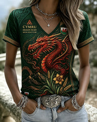 Women's Welsh Red Dragon Cultural Elements Art Print T-Shirt